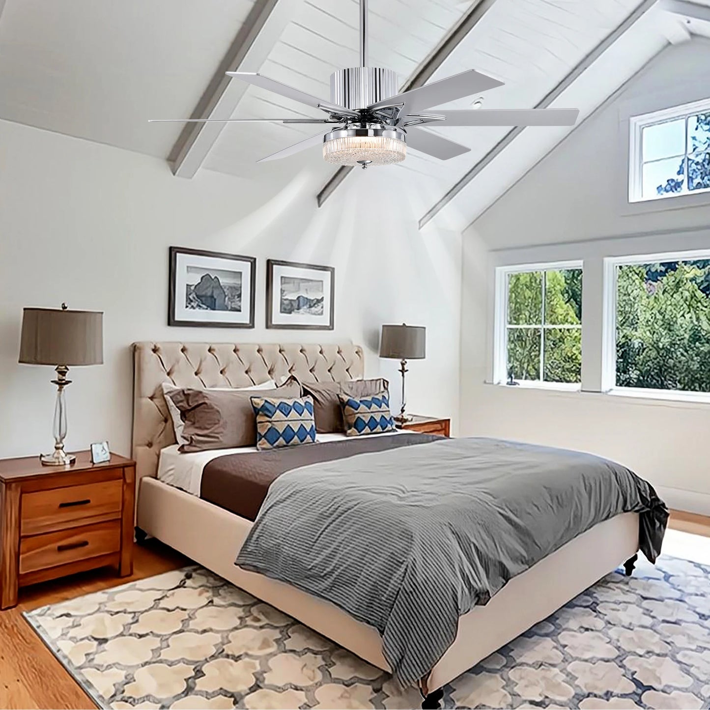 52'' Modern Ceiling Fans with Remote Wood Ceiling Fan with Lights, LED Ceiling Fan Light with 6 Blade,3 Speed AC Motor Indoor