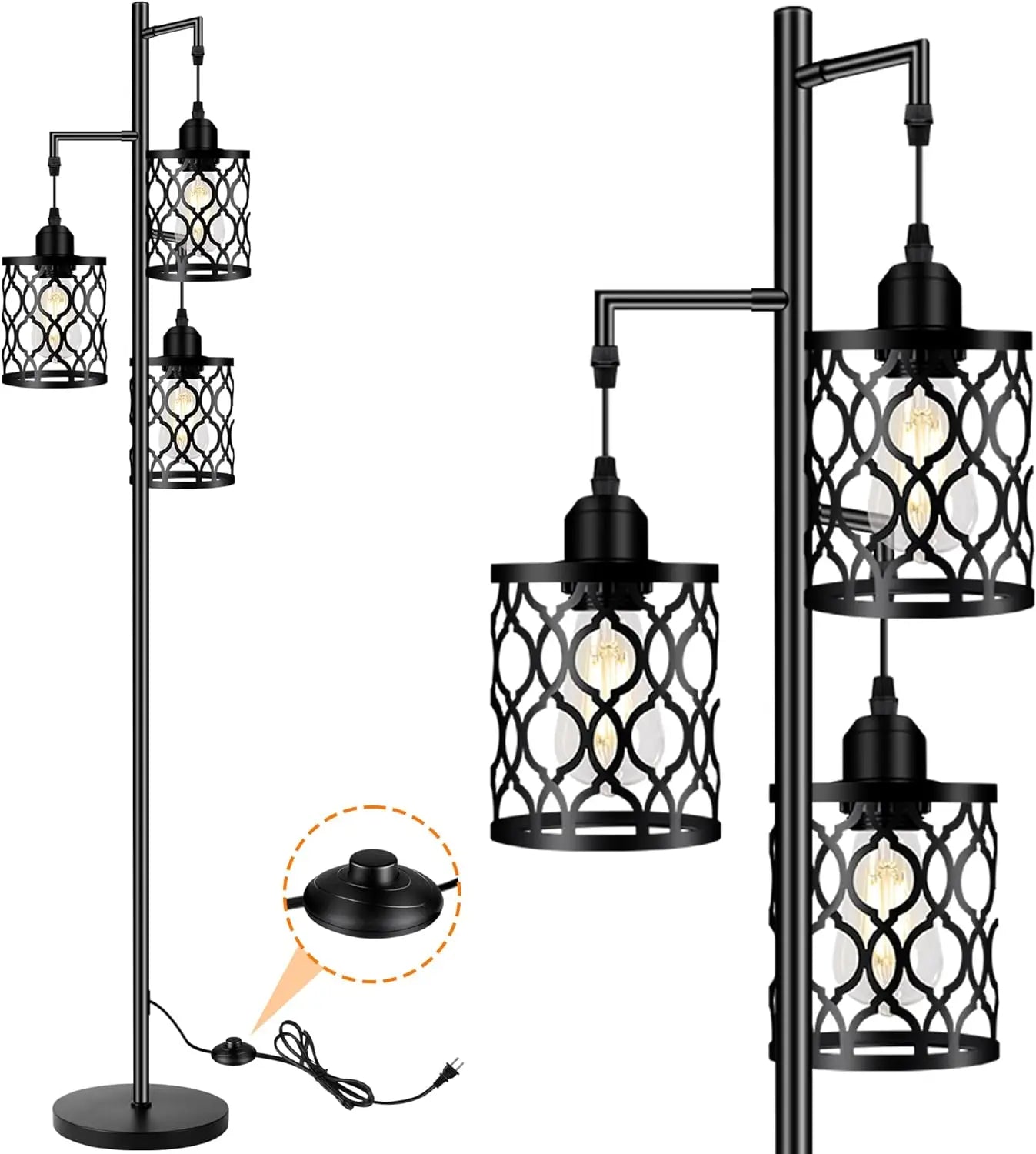 Dimmable Farmhouse Floor Lamp, 3 X 6W LED Bulb, 3 Light Stand Lamp for All Rooms