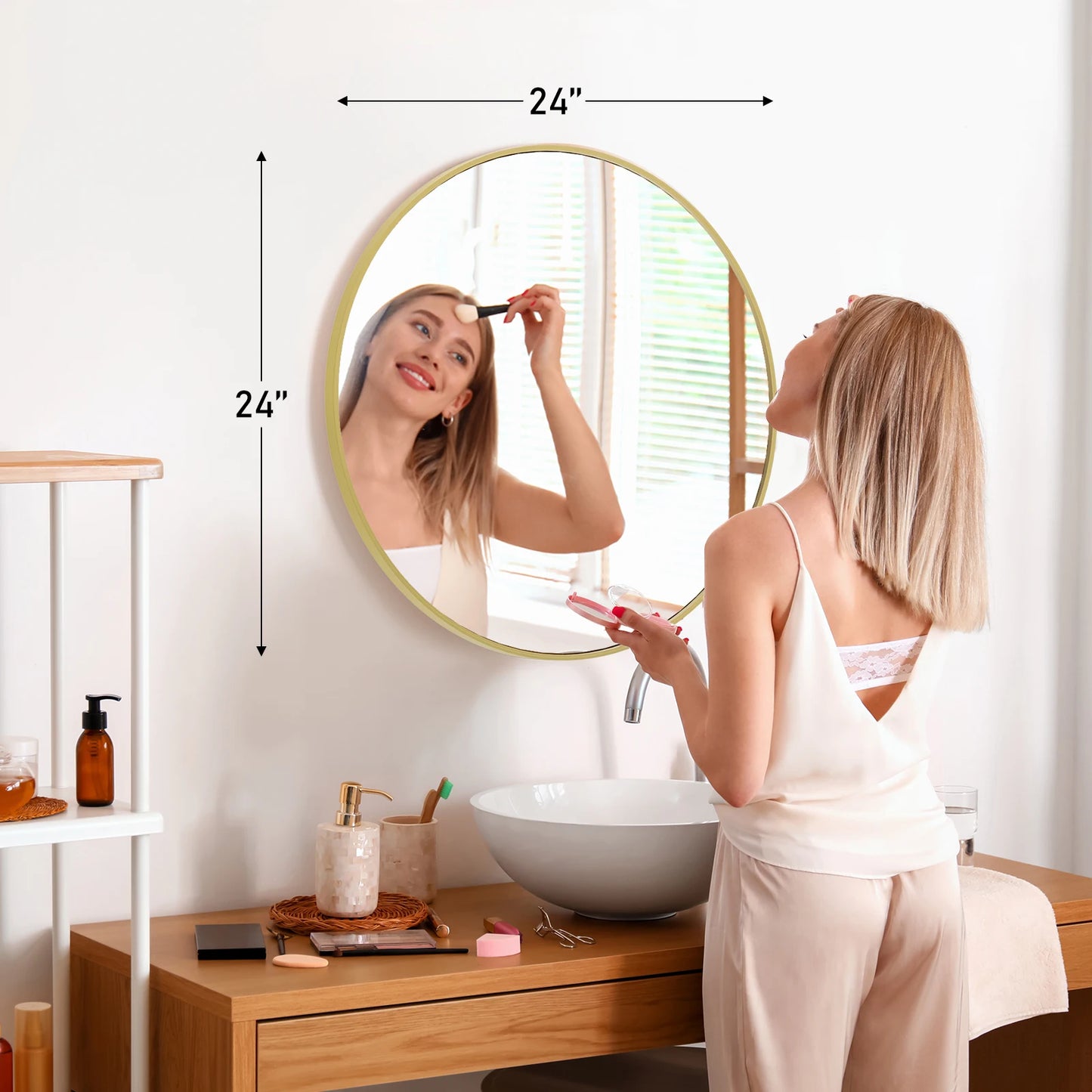 Gold Round Vanity Framed Mirror for Matte Metal Framed Modern Mirror Tempered Glass Bedroom Living Room