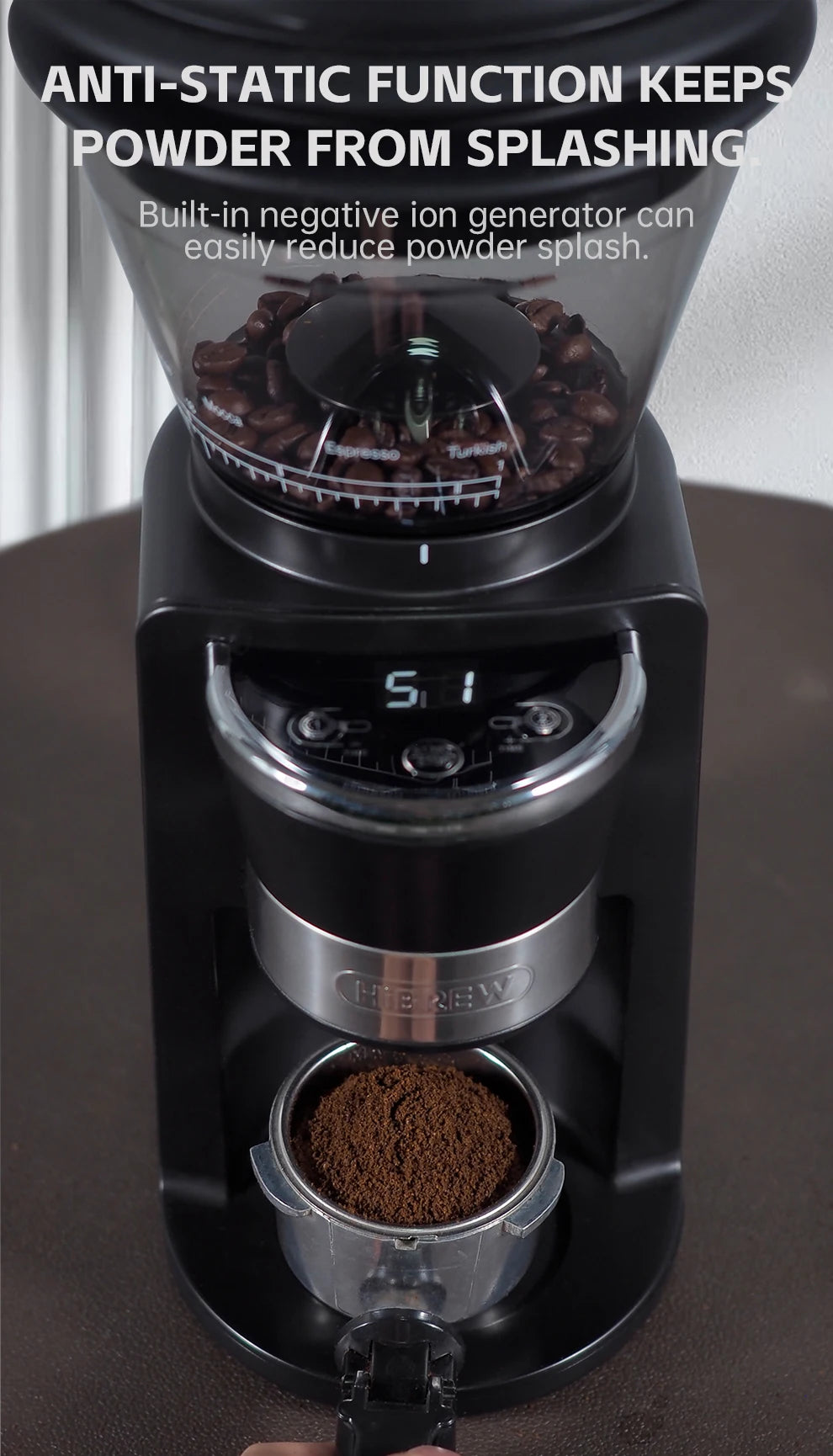 Automatic Mill Electric Coffee Grinder with 34 Gears for Espresso American Coffee Pour Over Visual Bean Storage G3