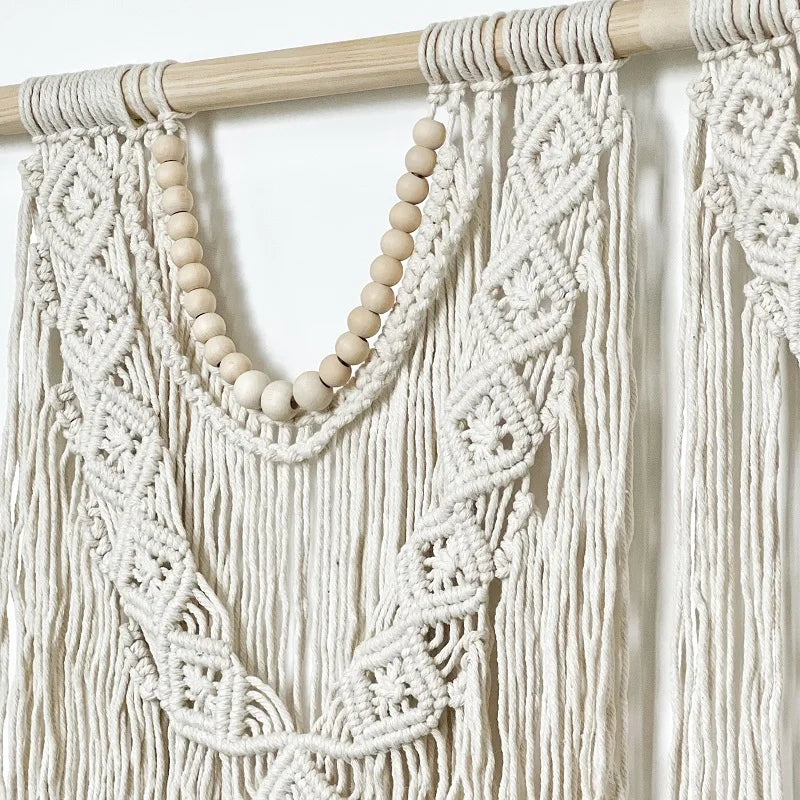Handwoven Bohemian Cotton Rope Boho Tapestry Creamy-White