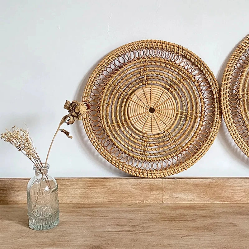 Bohemian Style Handmade Rattan Round Wicker Woven Wall Hanging Country Style