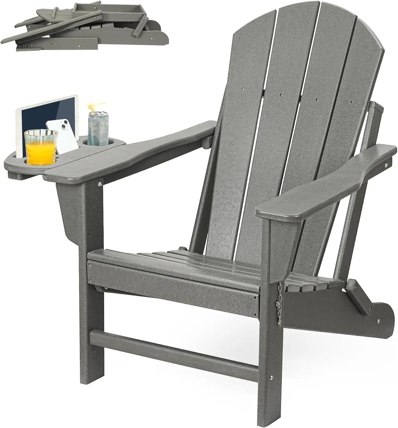 Adirondack Chair Set Chair w/4 in 1 Cup Holder Trays, Weather Resistant Outdoor