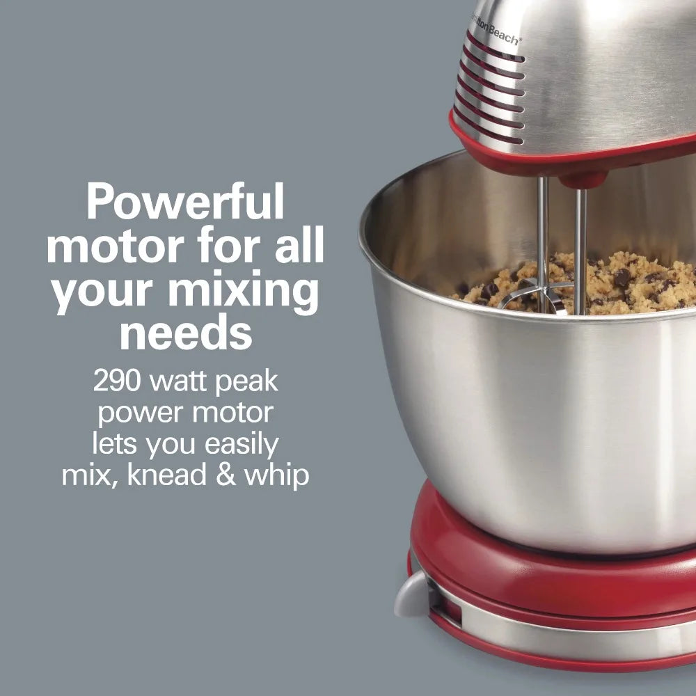 Classic Stand Mixer, 4 Quart Stainless Steel Bowl, 6 Speeds Blend Black and Red