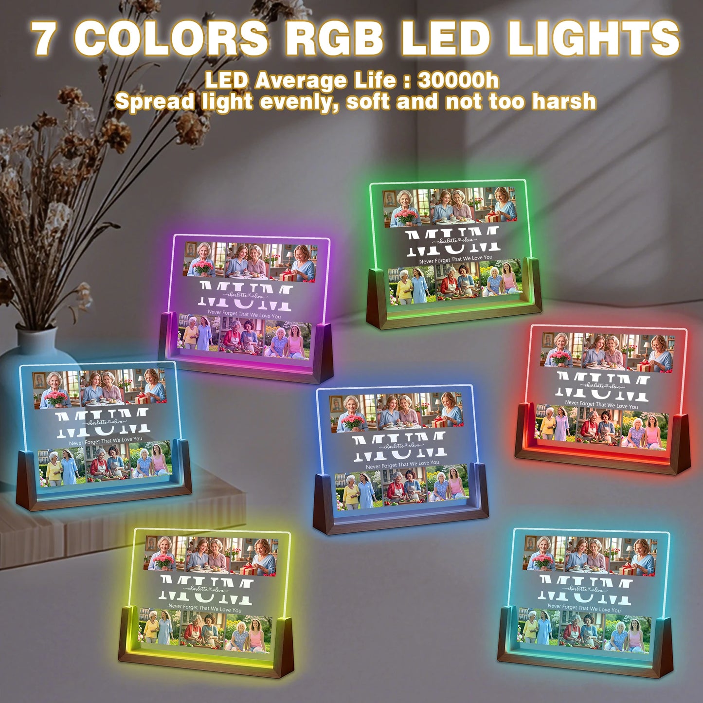 Personalized Acrylic Night Light Charlotte Warm lighting