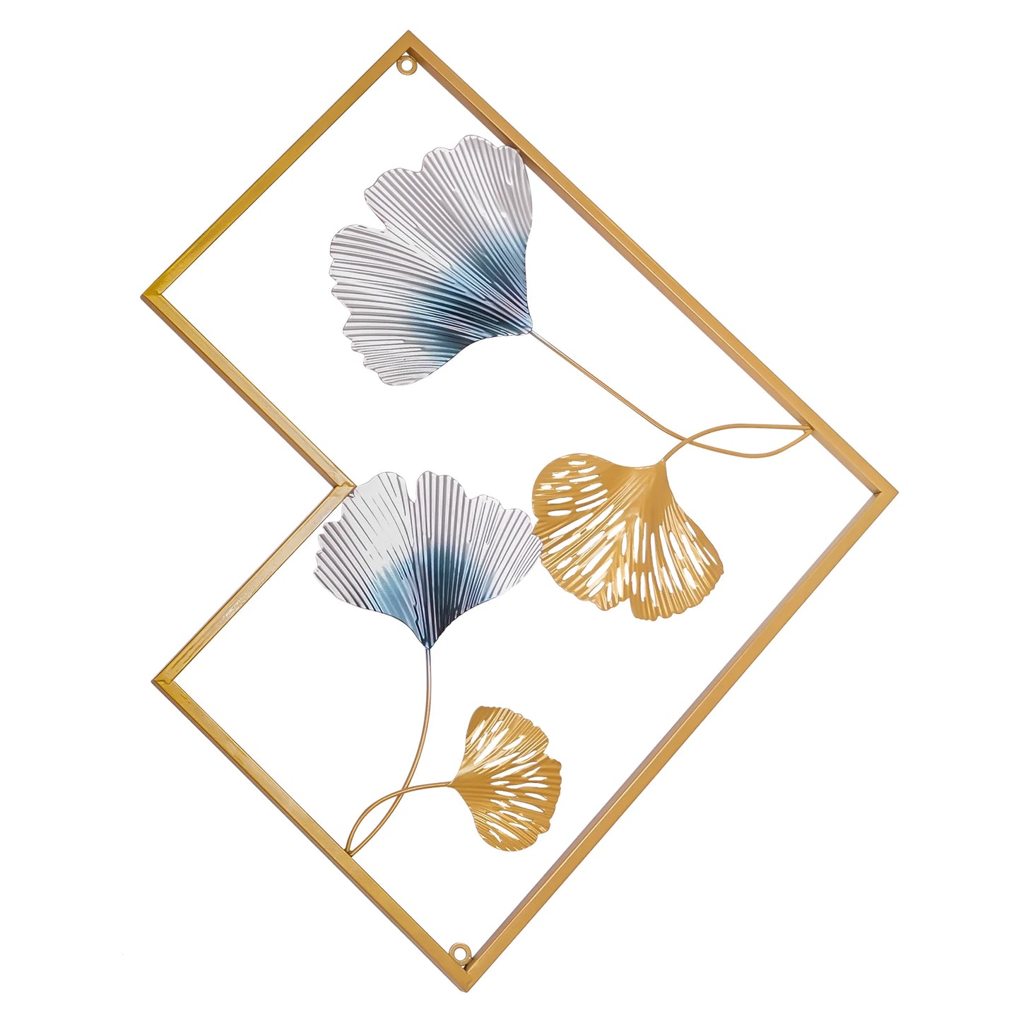 3PCS Metal Wall Art Hanging Sculpture Decor 3D Ginkgo Gold & Blue