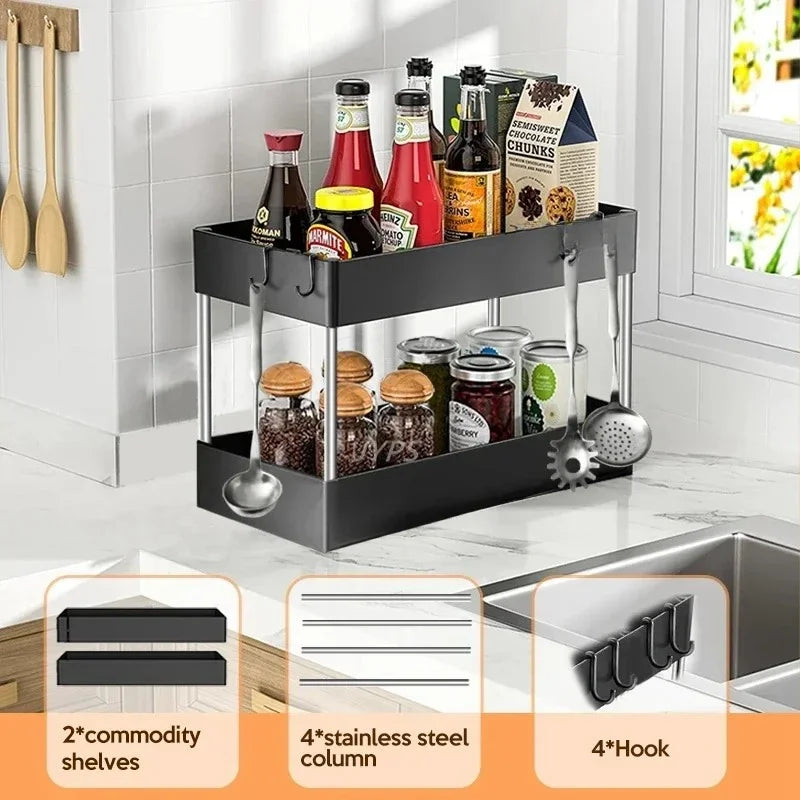 Under Sink Storage Organizer 2 Tier Drawer Rack Cabinet Under Sink Storage Rack
