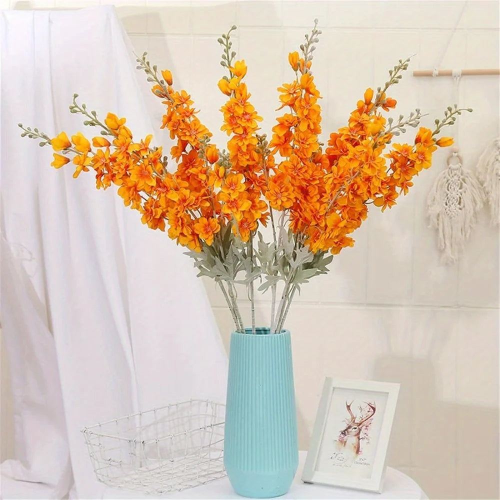 6 Pcs Delphinium Artificial Flowers for Vase Larkspur 33.5in Long Stem Faux Silk Flowers for Home Party Table Decor