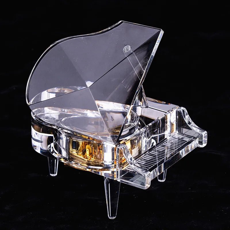 Top Quality K9 Crystal Beautiful Piano Ornament Music Box Customize Frame For Birthday Gift Wedding Party Home Office Decoration
