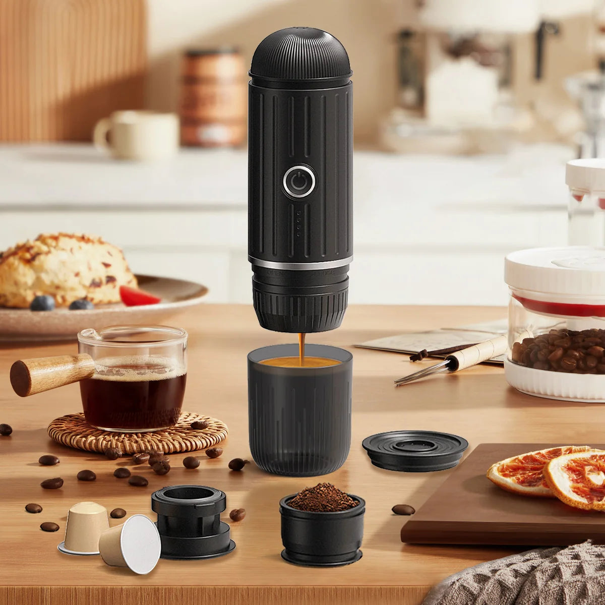 Portable 2 In1 Espresso Machine, Compatible Capsules and Ground Coffee