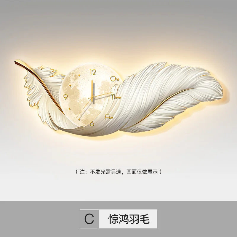 Luxury Living Room Painting Feather Mural with Led Light Painting High-End Sofa Background