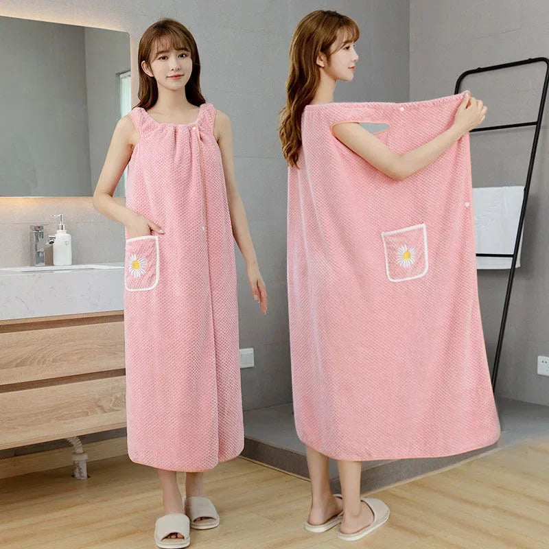 Women Wearable Wrap Adults Absorb Water Polyester Dry Hair Long Style Bathroom Washable Bathrobe