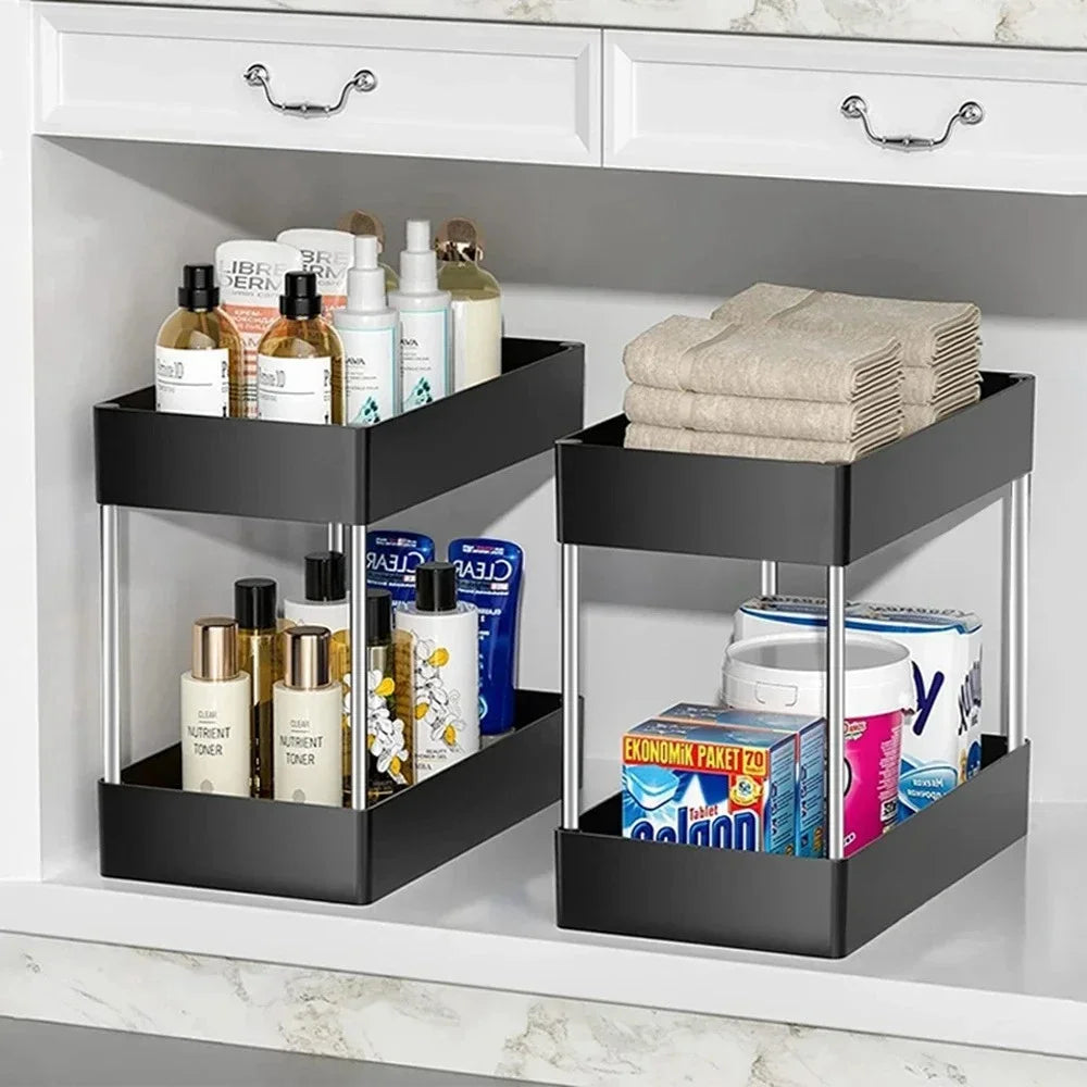 Under Sink Storage Organizer 2 Tier Drawer Rack Cabinet Under Sink Storage Rack
