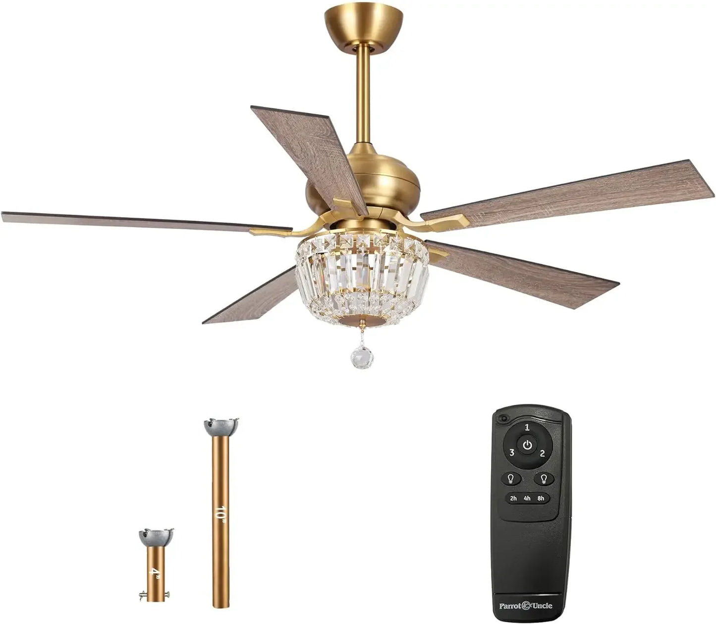 Ceiling Fan with Lights and Remote 52 Inch Gold Ceiling Fan with Light Crystal Chandelier