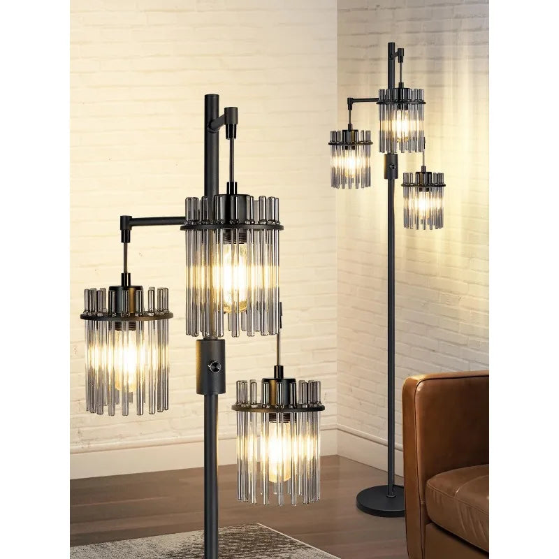 Modern Floor Lamp for Living Room or any room, Dimmable Glass Standing Lamp with 3 Elegant Teardrop