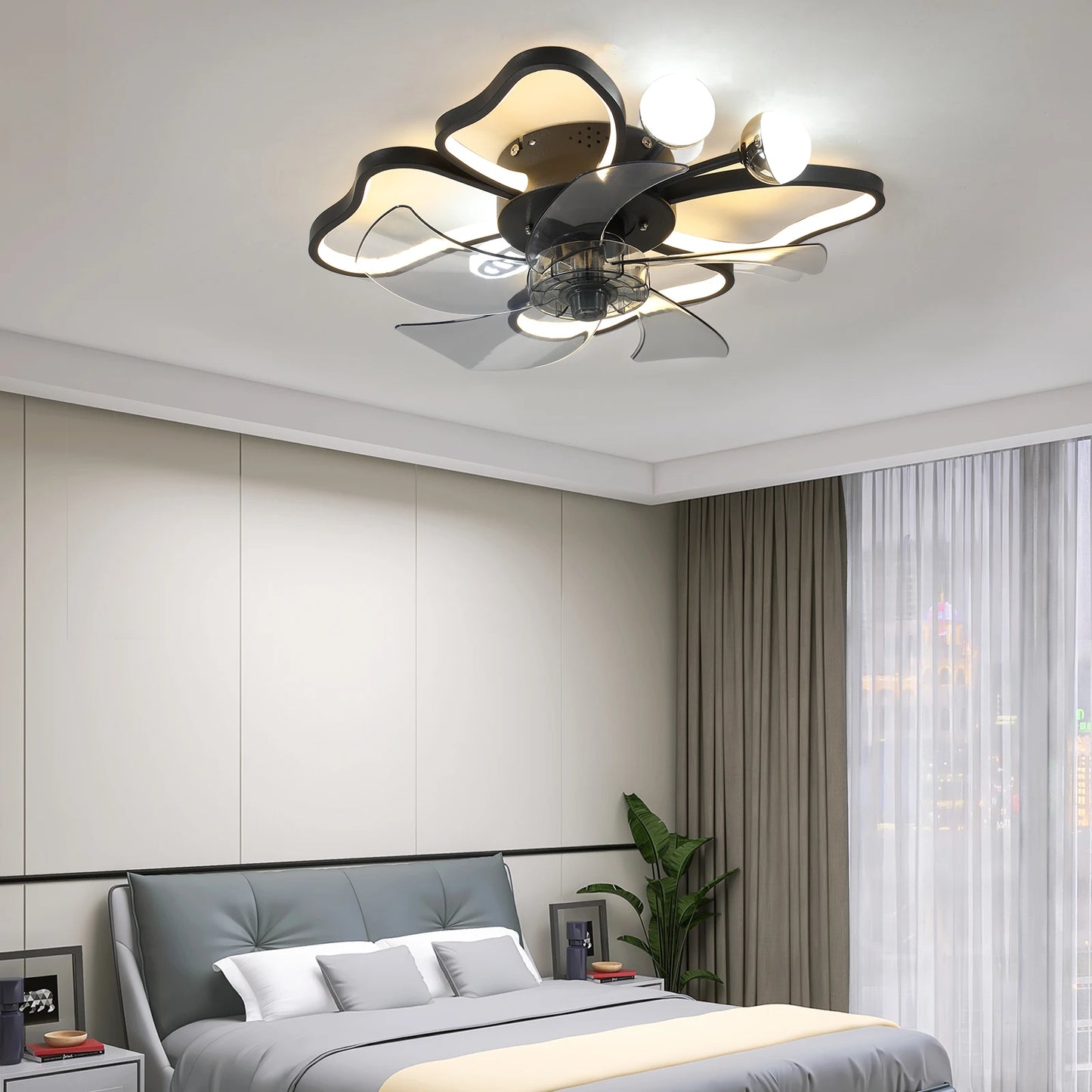 Modern Ceiling Fan with Lights Transparent Blade LED Adjustable Lamp,6-Speed Remote Control ,Stylish Low-Profile Design