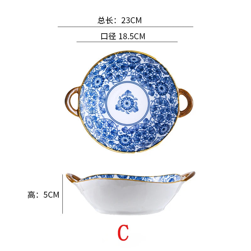 7.5inch Ceramic Ramen Bowl With Handle Japanese Style Flower Heat-resistant Soup Bowl Microwave Safe