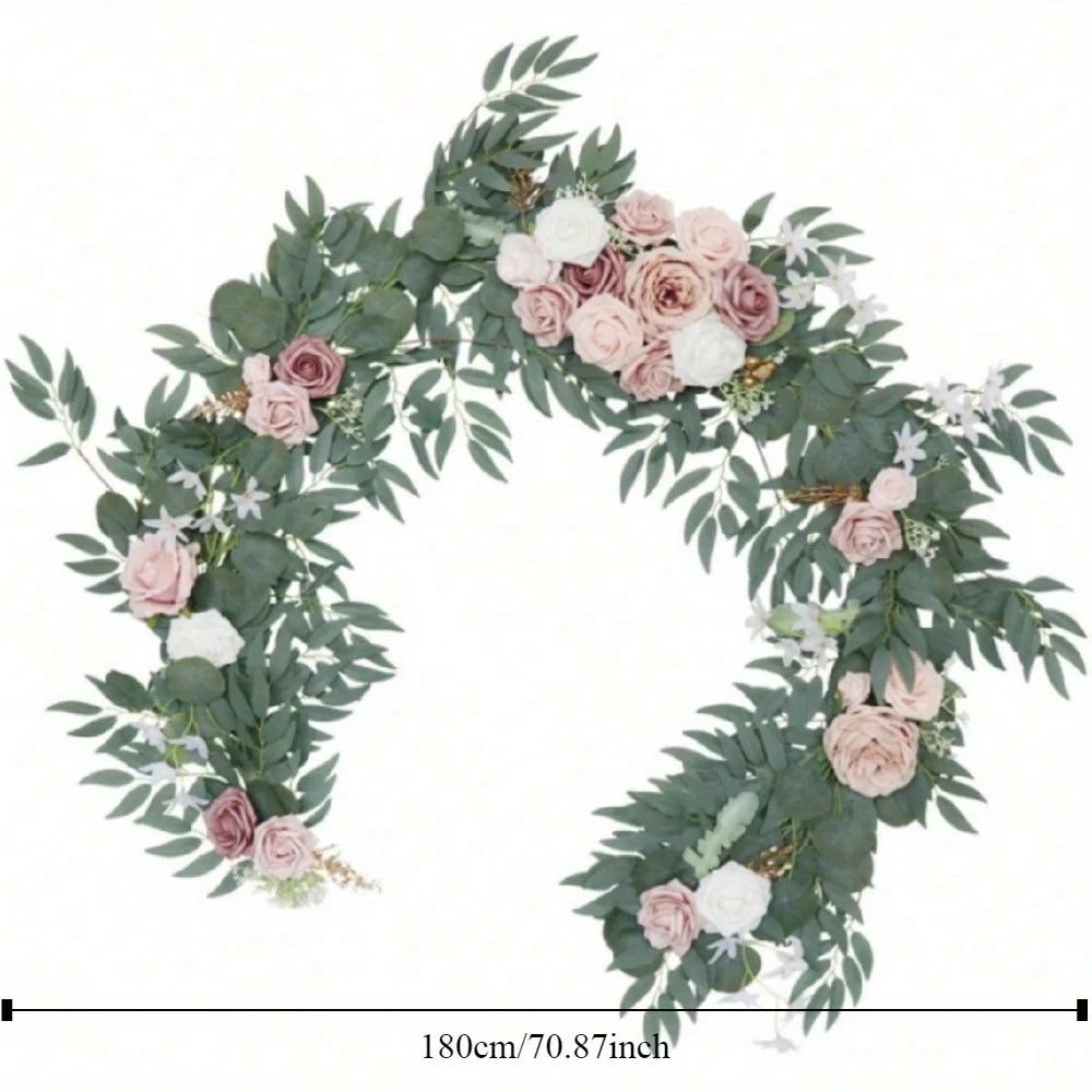 Eucalyptus Willow Leaf Garland with Flower, Handcrafted Sweetheart Arch Backdrop Decorations