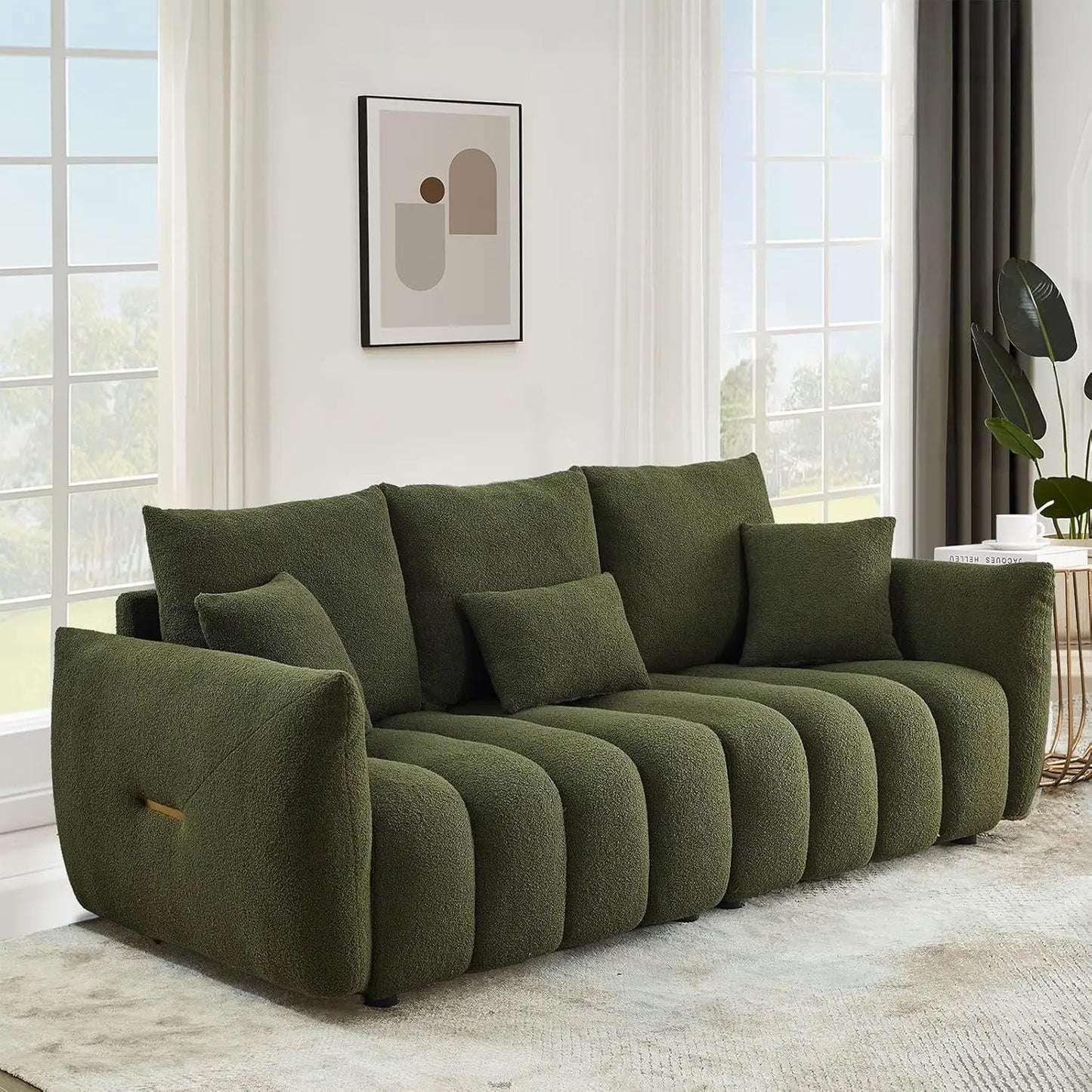 Modern Sofa Couch, Comfy Deep Seat Teddy Cloud Sofa, Upholstered 3-Seater Boucle Couch, Oversized Loveseat Living Room Sofas