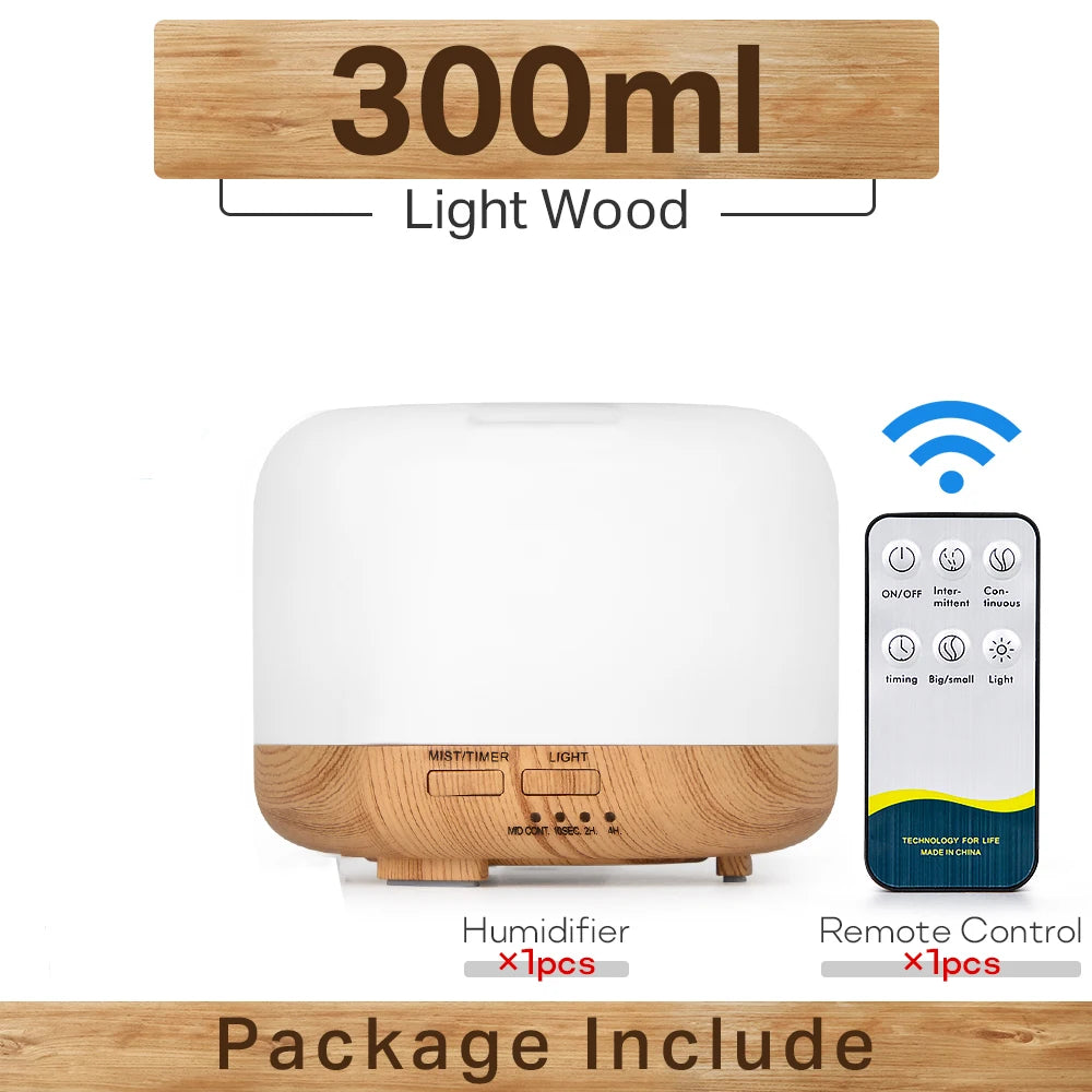Air Humidifier With Remote Control Colorful Non-printed Ultrasound Aroma Diffuser Pure White Dark Light Wood Grain