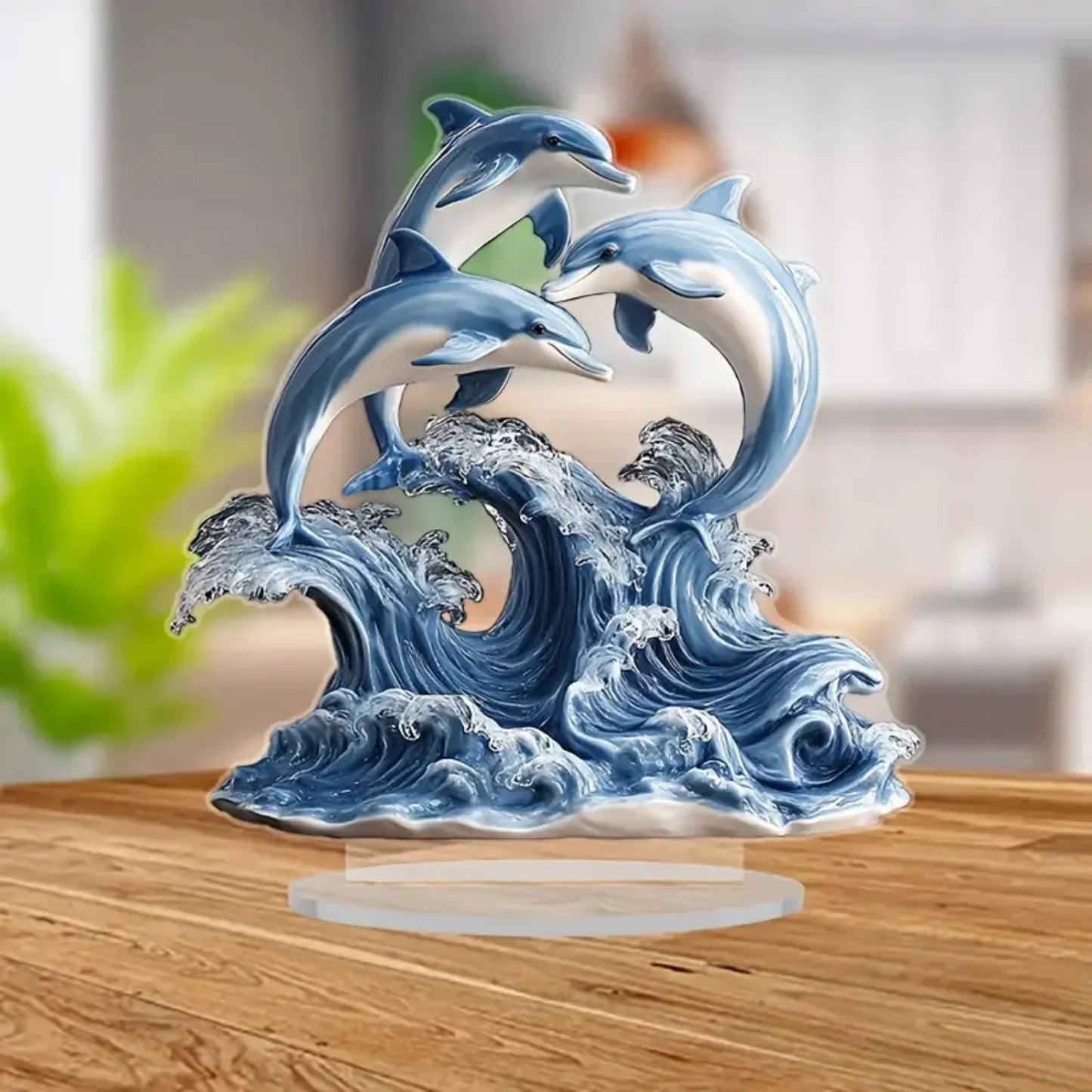 Blue Dolphin Marine Organism Decor Case Ornament Desktop Kit Gift Sign