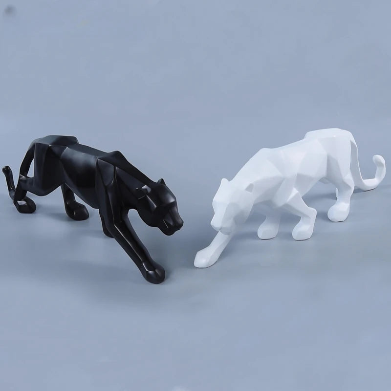 Panther Statue Figurine Abstract Geometric Style Leopard Sculpture for any room