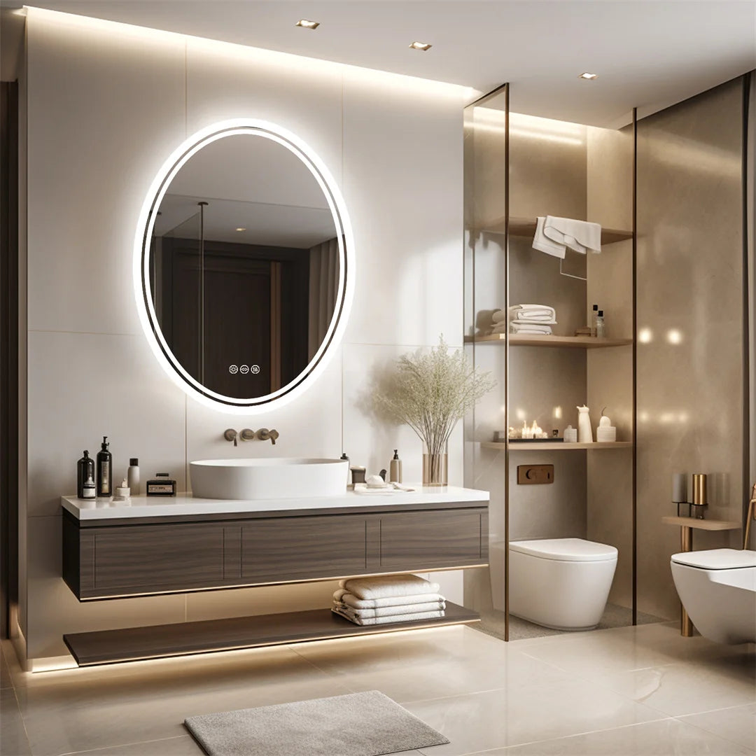 Luxury Oval LED Mirror Backlit LED with Demister for Home All Rooms
