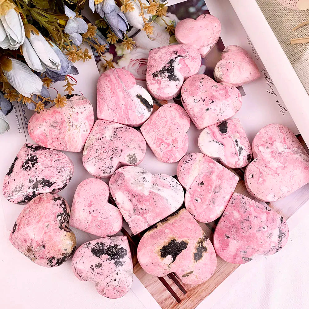 1Pc Natural Mineral Crystal Peru Rhodonite Heart Polishing Unique Pink Pattern Perfect Home Decor