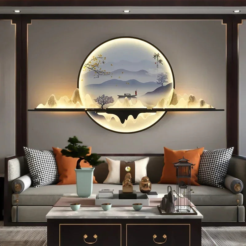 Modern Wall Picture Light LED Circular Landscape Mural Sconce Lamp For Home Living Bedroom Study