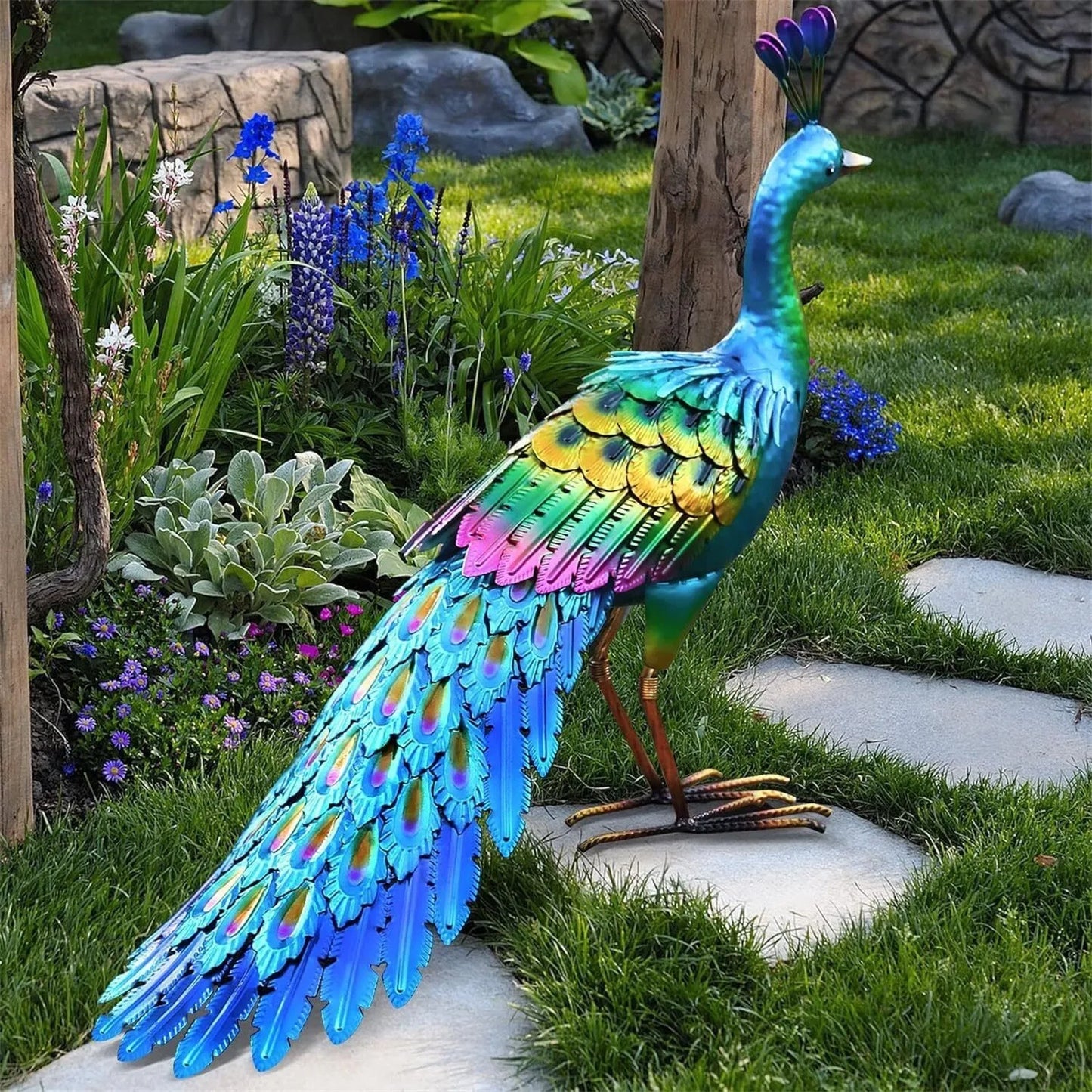 Peacock Sculpture Handmade Craft Collectible Peacock Figurine Garden