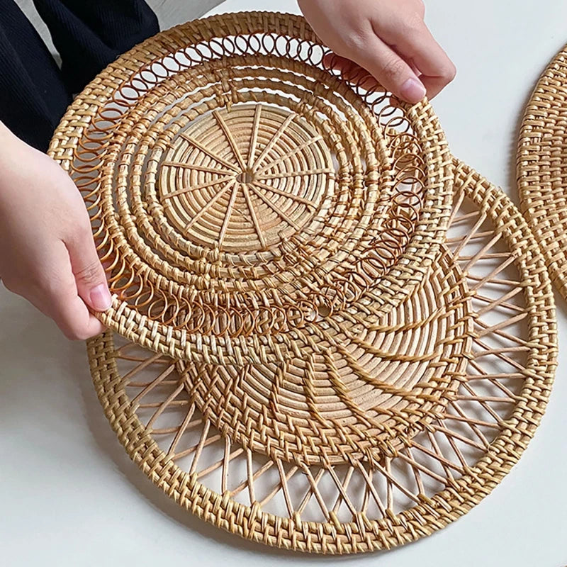 Bohemian Style Handmade Rattan Round Wicker Woven Wall Hanging Country Style