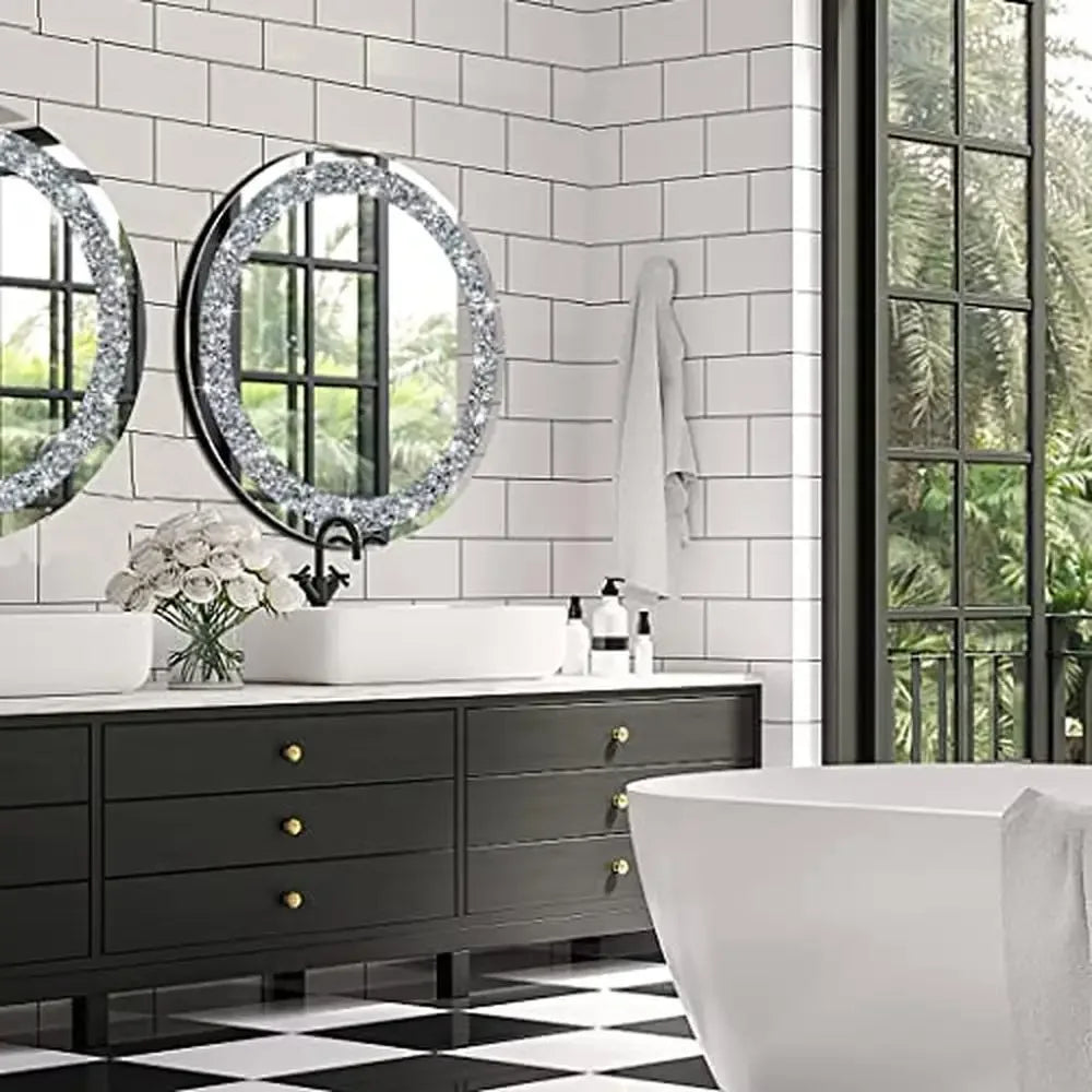 Crystal Crush Diamond Silver Mirror 20x20x1 inch Frameless Elegant Stylish