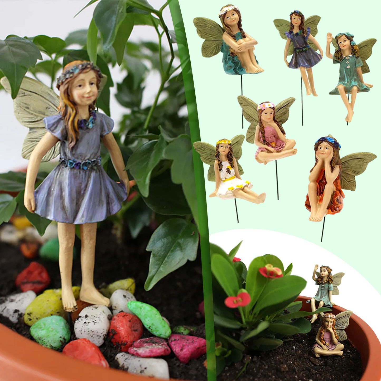 6pcs Fairies Mini Figurines Garden Home Decor Fairy-Ornament European Style Flower Statue Ornament