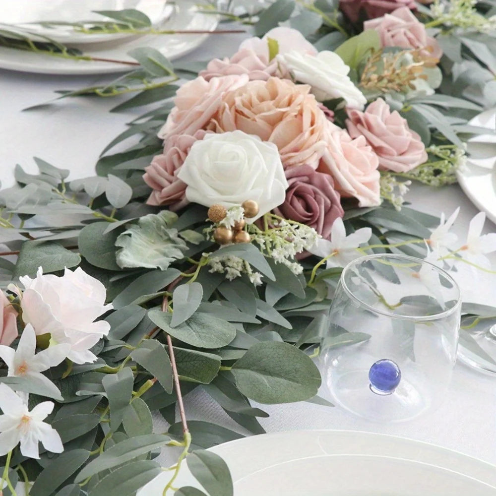 Eucalyptus Willow Leaf Garland with Flower, Handcrafted Sweetheart Arch Backdrop Decorations