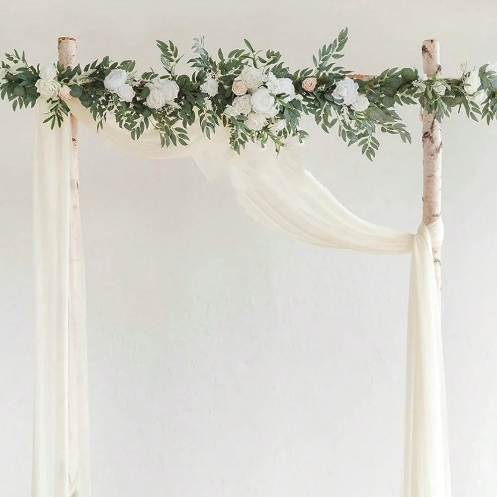 Eucalyptus Willow Leaf Garland with Flower, Handcrafted Sweetheart Arch Backdrop Decorations