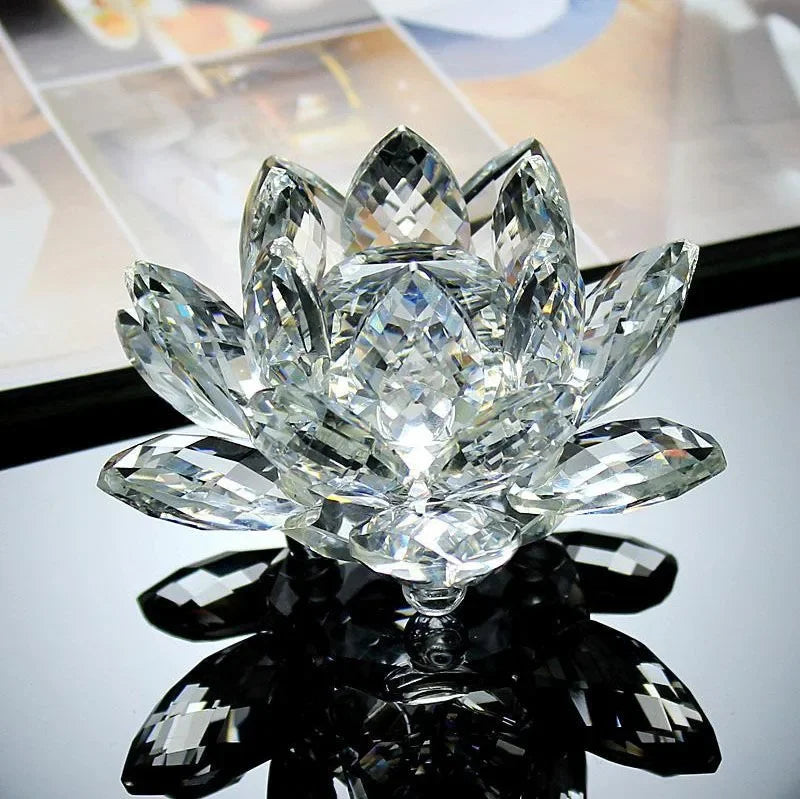 Quartz Crystal Lotus Flower Glass Fengshui Ornament Figurines Home Decor