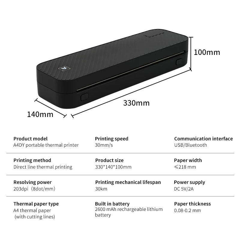 Inkless Portable A4 Thermal Printer Bluetooth PDF Excel Word Document Printing Machine Paper Roll