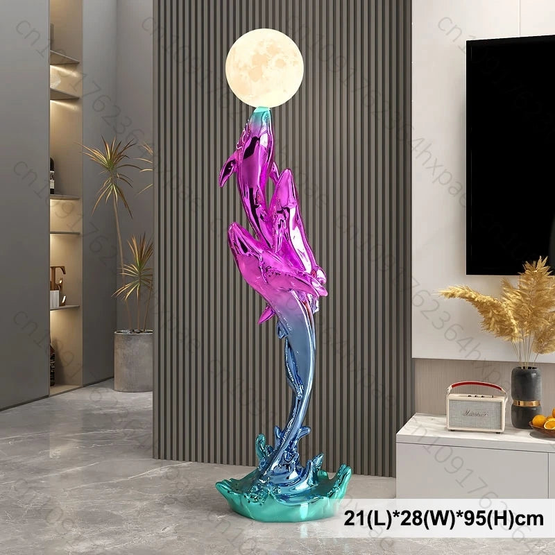 Luxury Whale Floor Lamp Sculpture with Moon Night Light Large Resin Home Decor Large Decorative Statue for  Art Decor