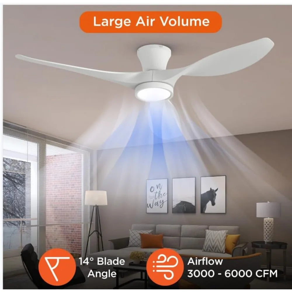 52 inch ceiling fan with light remote control, modern low with quiet reversible DC motor