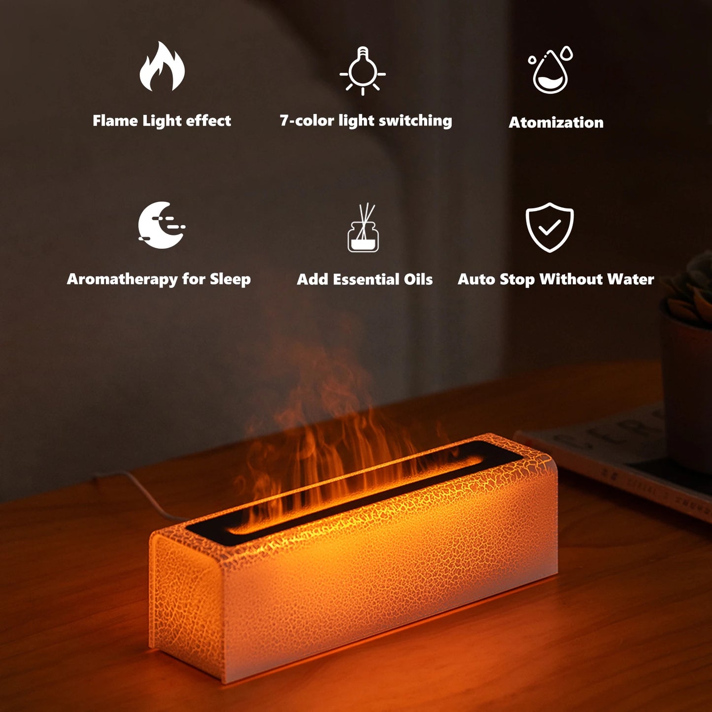 7Colorful Flame Diffuser USB Air Humidifier Aromatherapy Essential for Home Oil Diffuser Fragrance Diffuser