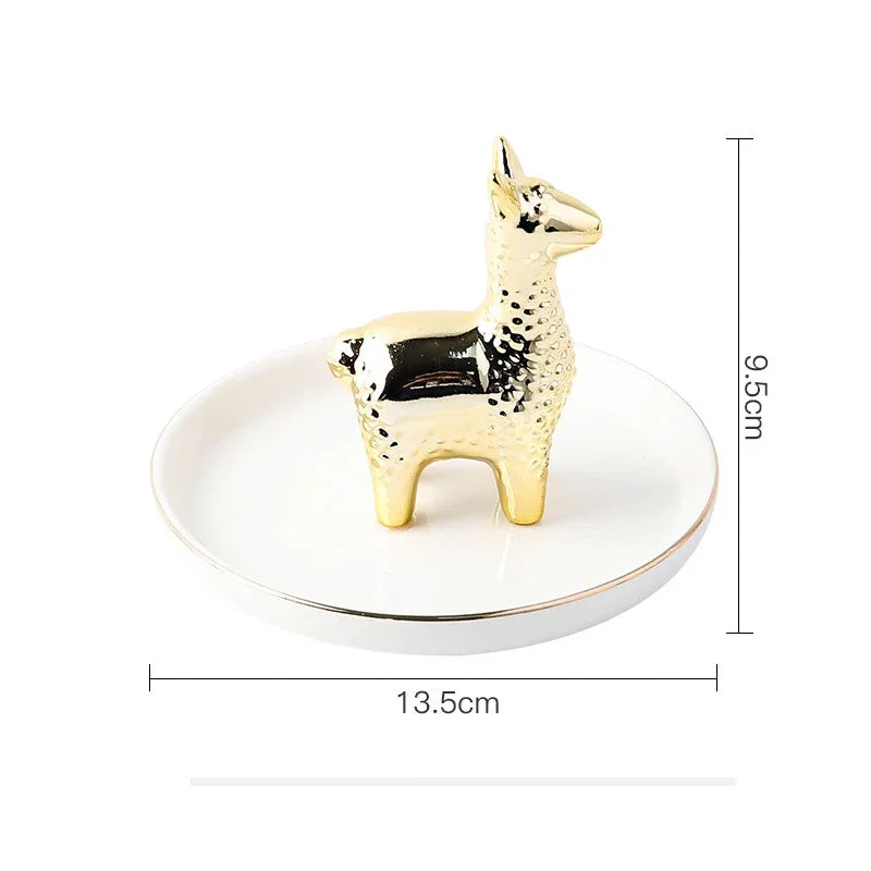 Nordic Ceramic Gold plating Jewelry Dish Storage Plates Dessert Display Bowl Decoration Tray