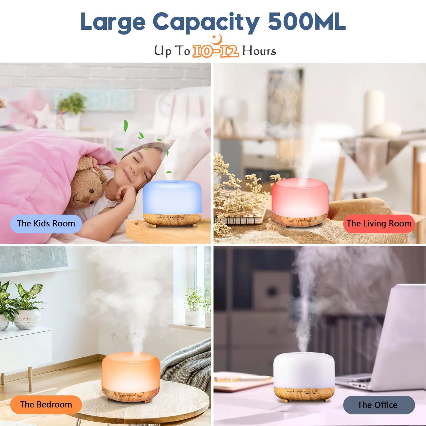Aroma Diffuser (Oils Optional), Essential Oil Aromatherapy Diffuser Humidifier with Color Remote Control