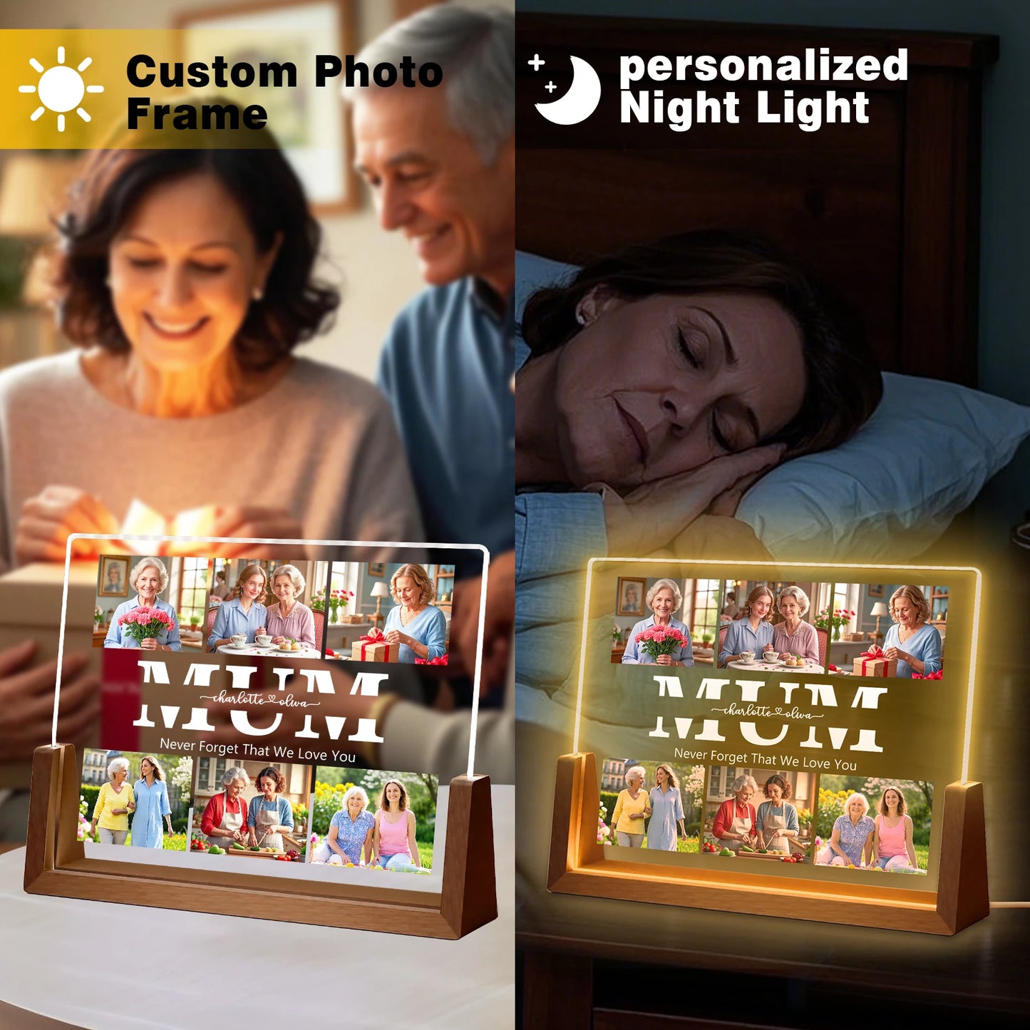 Personalized Acrylic Night Light Charlotte Warm lighting