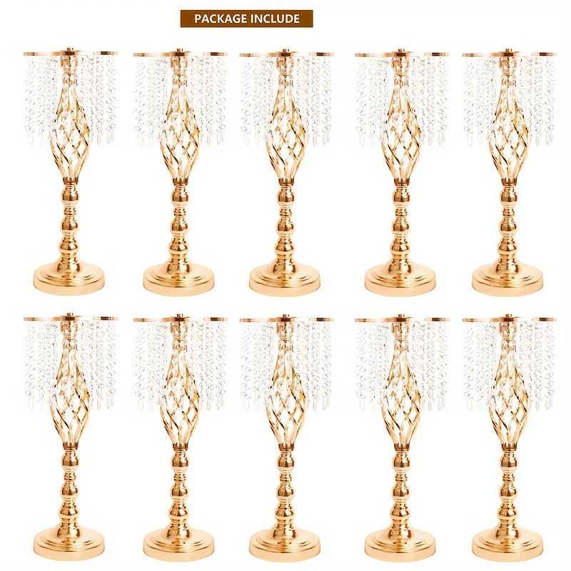 10pcs Metal Flower Vases Crystal Stand Centerpieces for Tables