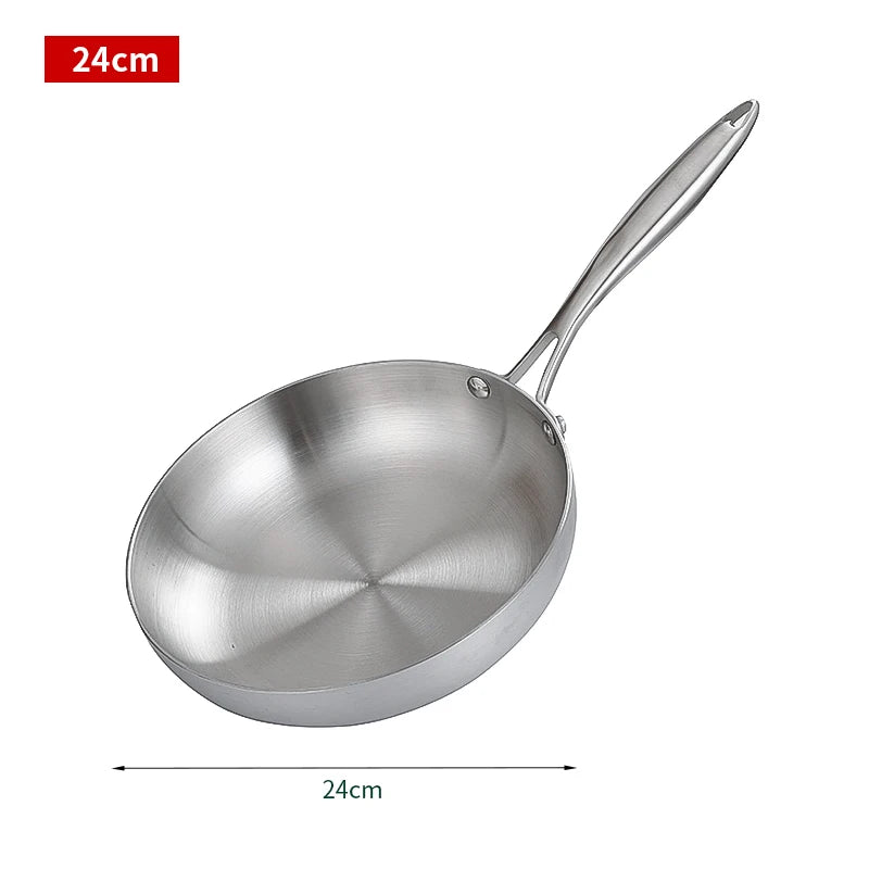 Stainless Steel Frying Pan, Nonstick Pan-Fried Pot Uncoated Kitchen Cookware Induction Cooker