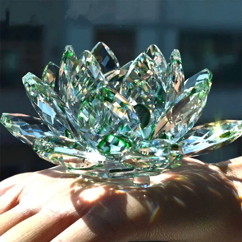 Quartz Crystal Lotus Flower Glass Fengshui Ornament Figurines Home Decor