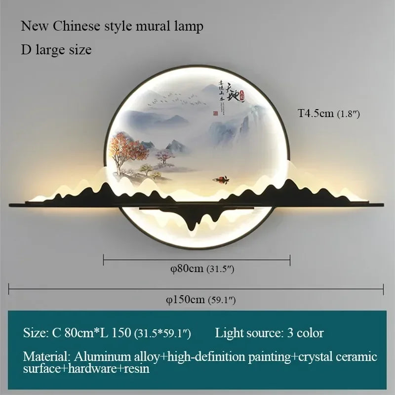 Modern Wall Picture Light LED Circular Landscape Mural Sconce Lamp For Home Living Bedroom Study