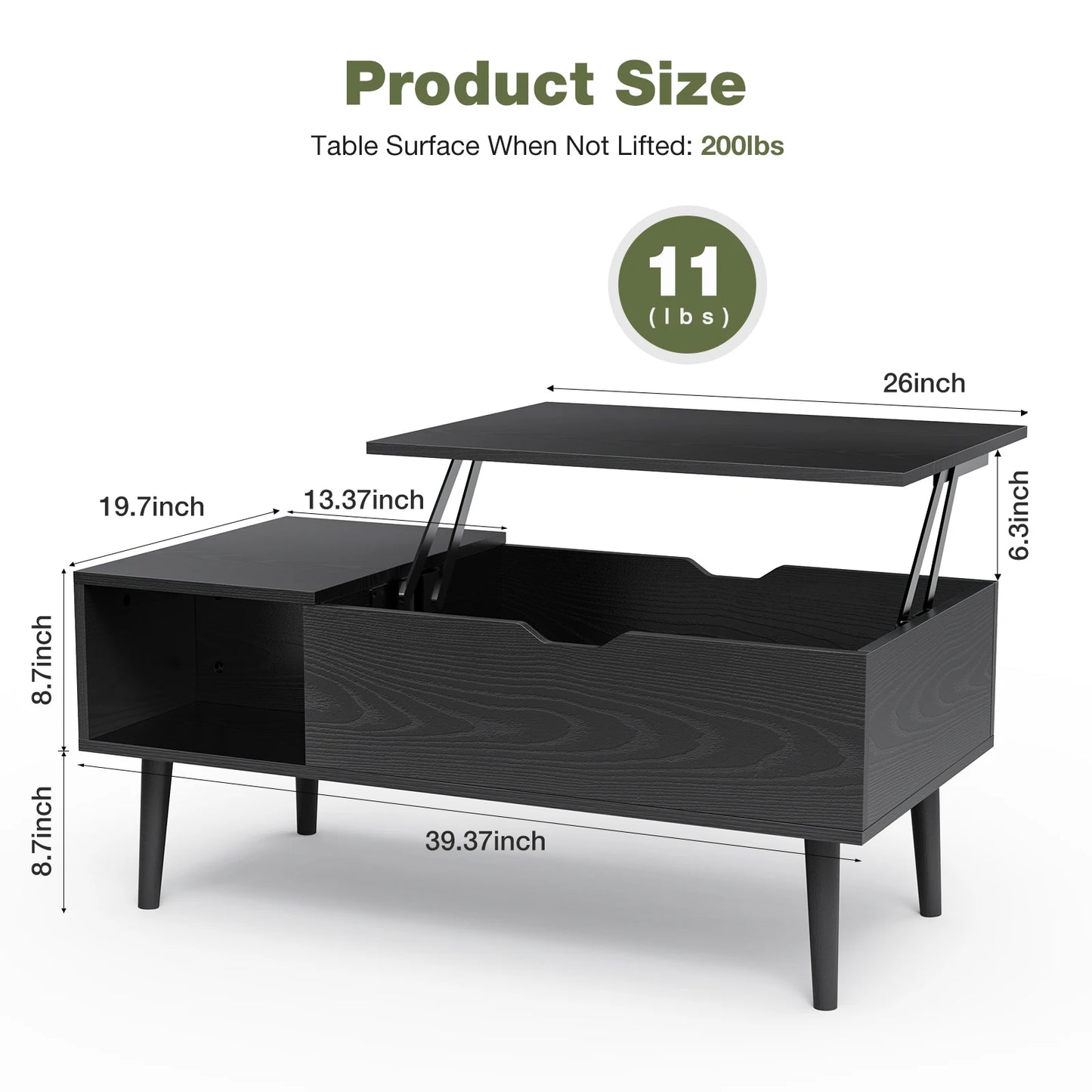 Coffee Table Tea Wood Dining Tables Adjustable Storage Shelf Easy Lift Or Lower