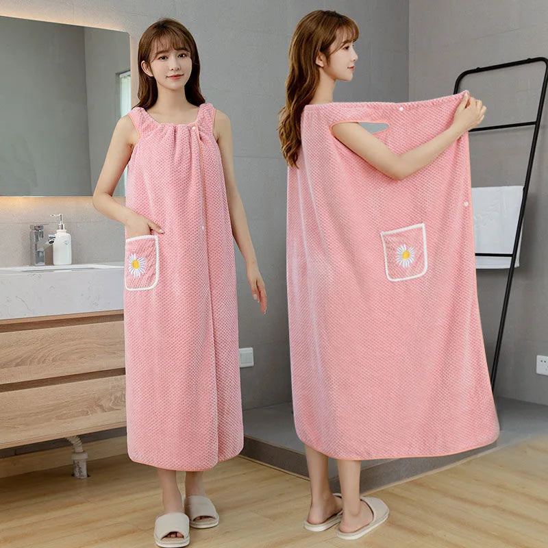 Women Wearable Wrap Adults Absorb Water Polyester Dry Hair Long Style Bathroom Washable Bathrobe
