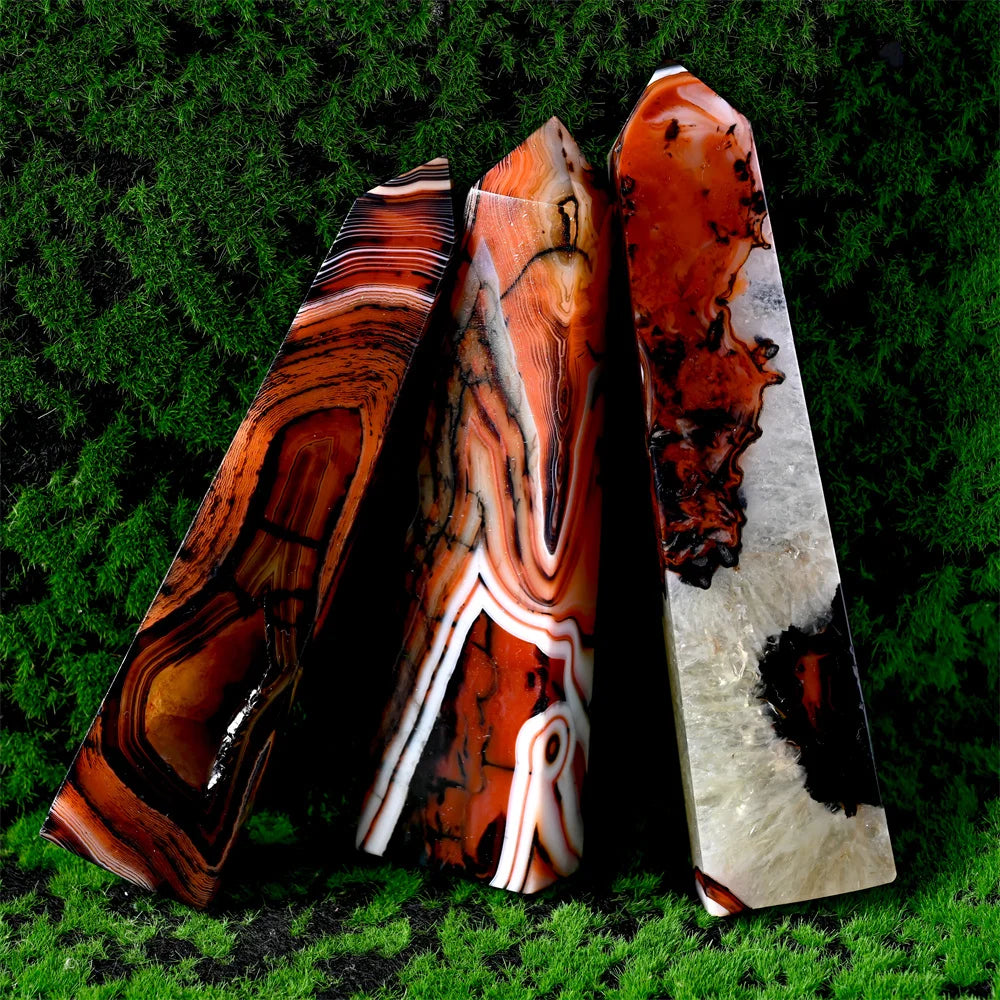 Stunning red and black agate crystal square column, crystal collection decor stone tower